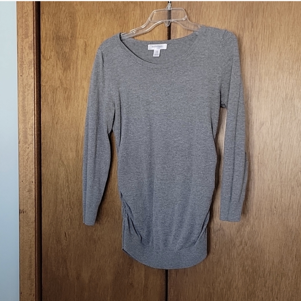 Gray Motherhood Maternity Ruched Sweater, Size Medium